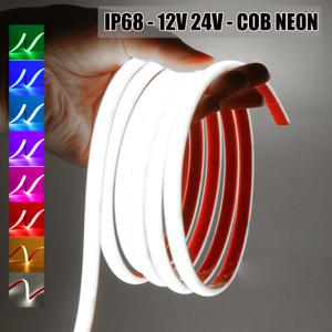 IP68 방수 COB 네온 스트립 320Leds/M 노랑/분홍/빨강/흰색/파랑/녹색 야외 정원 장식용 유연 리본 LED 조명 12V 24V