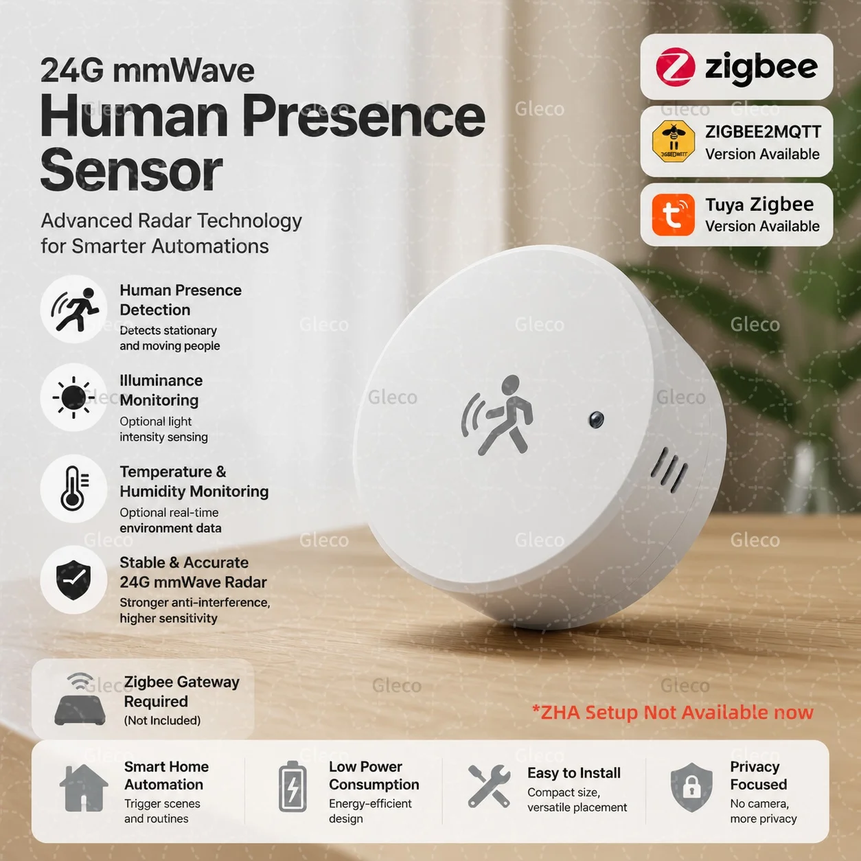 스마트 라이프 Zigbee 인간 존재 감지 센서 24G MMWave 레이더 PIR 모션 온도 습도 밝기 Tuya 2MQTT 보안 자동화