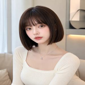 여성용 가발 풀 헤드셋 짧은 머리 학생 데일리 시뮬레이션 로리타 코스프레 공주 가발 세트(뱅 포함)