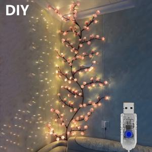 1PC DIY 48/72LED 벚꽃 나무 조명 USB 전원 디밍이 가능한 LED 인공 꽃 가지 램프 침실 웨딩 파티