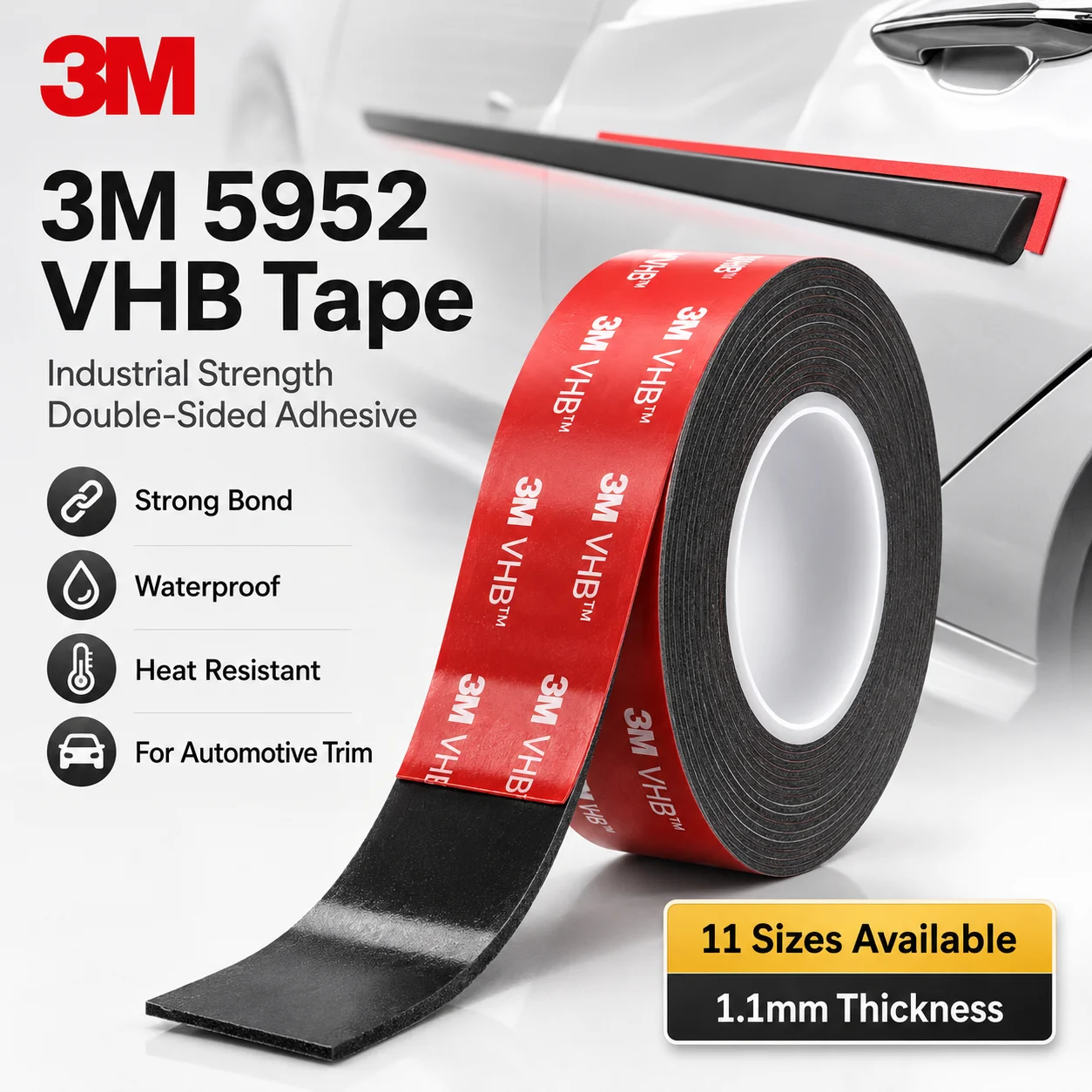 오리지널 3M 5952 VHB 양면 테이프 강력 접착 폼 테이프 1.1mm 두께 방수 내열 자동차 장착용