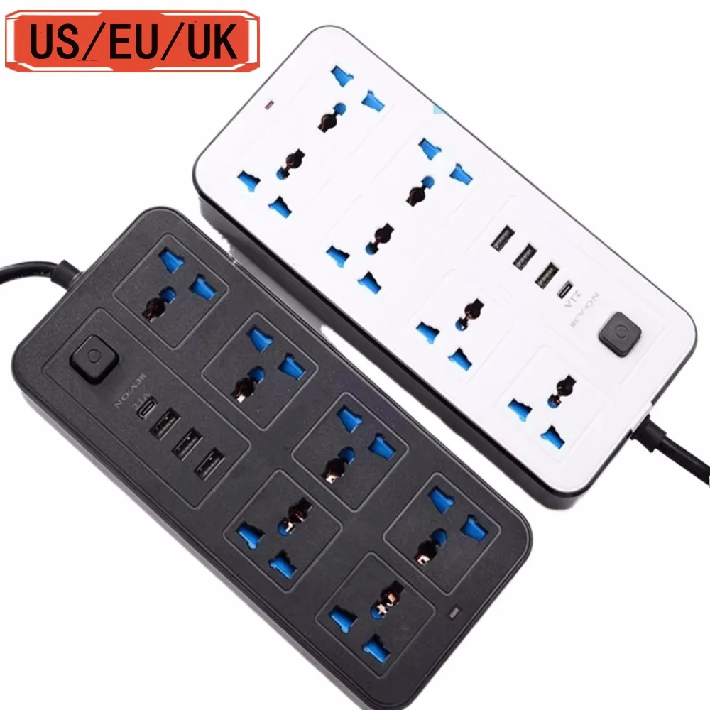 범용 멀티탭 타입C USB 포트 콘센트 2M 연장 코드 AC 전원 소켓 충전 전기 소켓 EU US UK 플러그