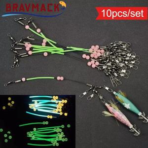 BRAVMACK 10pcsPretied Rig 글로우비즈가 포함된 엉킴 방지 바닷물 낚시 장비 고강도 스위블 스냅 록 낚시 태클