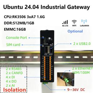TM-CP2B-P, Ubuntu 24.04 기반 산업용 게이트웨이, RS485, CANFD, LoRaWAN, 4G-LTE-EG25-G, Wi-Fi, 블루투스, PLC용 DIN 레일 장착형