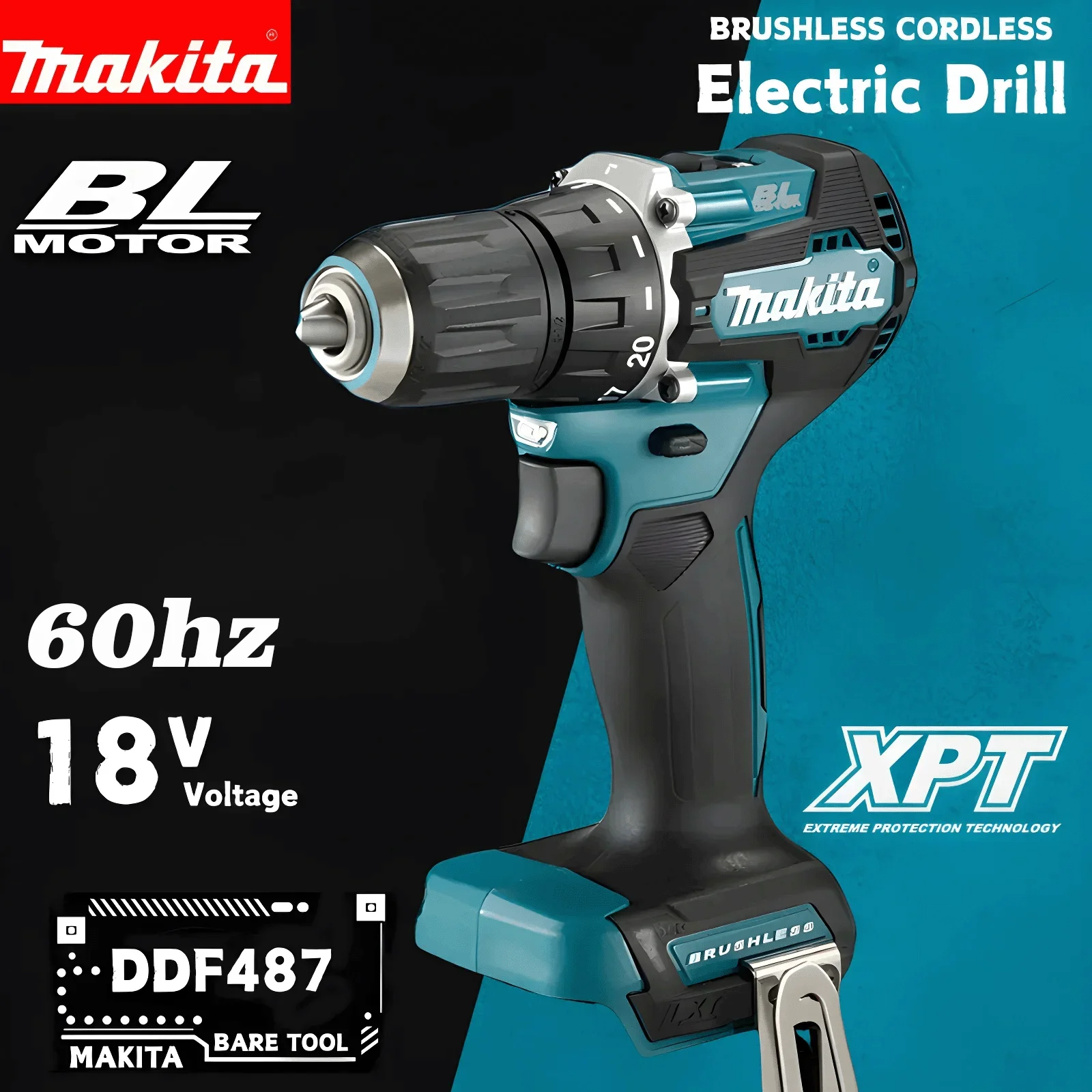 2026 마키타 DDF487 18V 브러시리스 무선 전동 드릴 드라이버 파워툴 (마키타 18V 배터리 팩 시스템용)