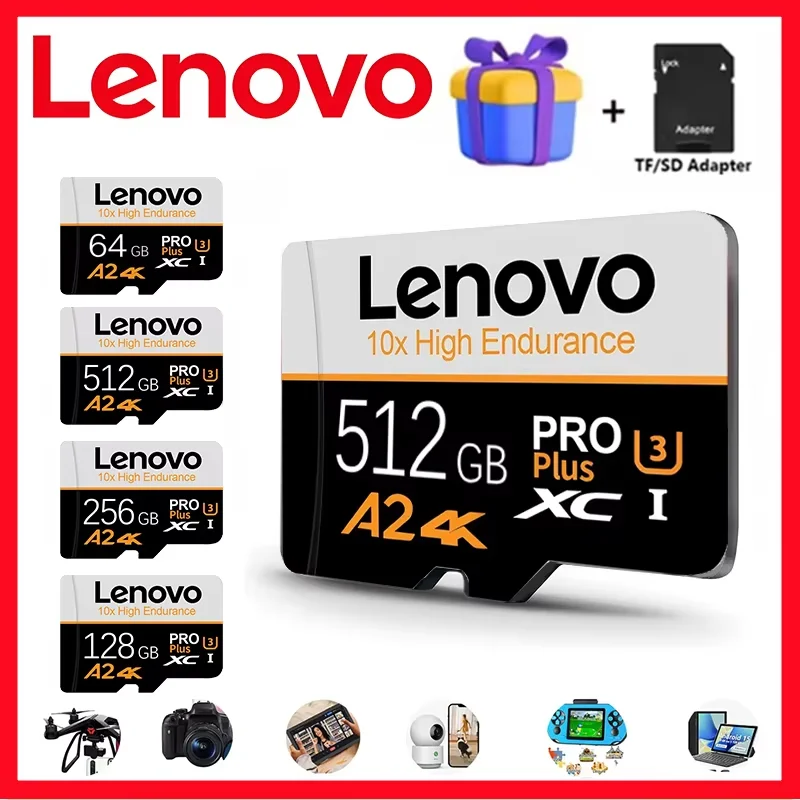 레노버 고속 메모리 카드 1TB 메모리 카드 512GB 마이크로 SD 카드 256GB 클래스 10 TF 플래시 카드 휴대폰 태블릿 UAV용 새 상품