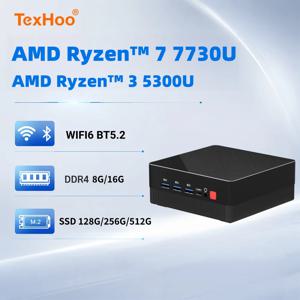 TexHoo 미니 PC, R7 7730U, 16GB RAM, 512GB SSD, R5-7530U 데스크톱 게이밍 컴퓨터, Wi-Fi 6, 블루투스 5.2, Windows 11, 트리플 4K 디스플레이, 듀얼 LAN, 5300U, USB 3.0 포트 3개
