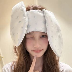 INS 귀여운 오리지널 블루 리본 토끼 프린트 안대 고급스러운 달콤한 수면용 블랙아웃 안대 한국식 낮잠 안대 귀여운 선물