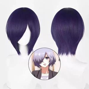 HAIRJOY ​​합성 머리 가발 투카 키리시마 코스프레 가발 퍼플 블루 혼합 색상 코스프레 가발 로즈 네트