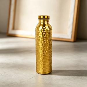 800ML 304 스테인리스 스틸 단일벽 전기 도금 골드 해머드 워터 보틀 아웃도어 스포츠 텍스처드 휴대용 컵