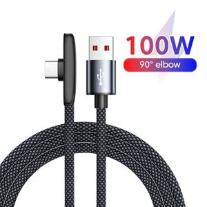 100W 6A USB C 초고속 충전기 코드 90도 엘보 타입-C 위브 데이터 케이블 1M/1.5M/2M 삼성 화웨이 아너 안드로이드 기기용