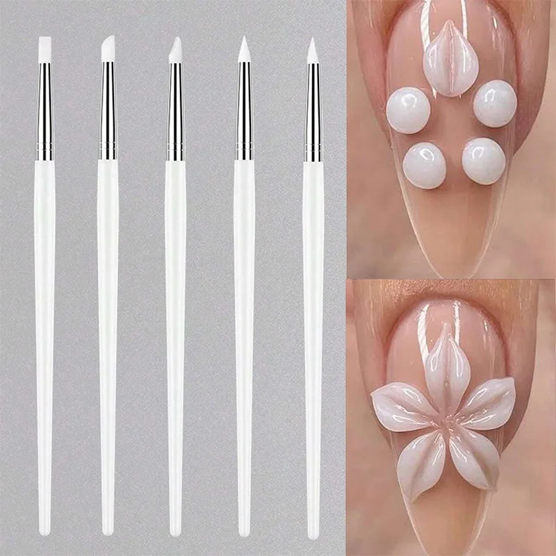 5개/세트 실리콘 네일 브러쉬 UV 젤 폴리쉬 팁 3D 이미지 DIY 도팅 폴리쉬 브러쉬 펜 전문가용 DIY 매니큐어 도구
