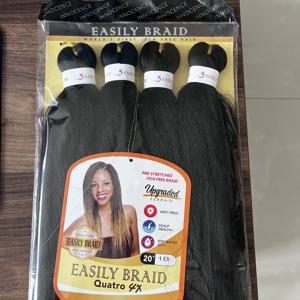 4X 이지 브레이드 20인치 합성 야키 텍스처 전문 브레이딩 헤어, 핫 워터 세팅, 포장 포함, 여성용 헤어 익스텐션