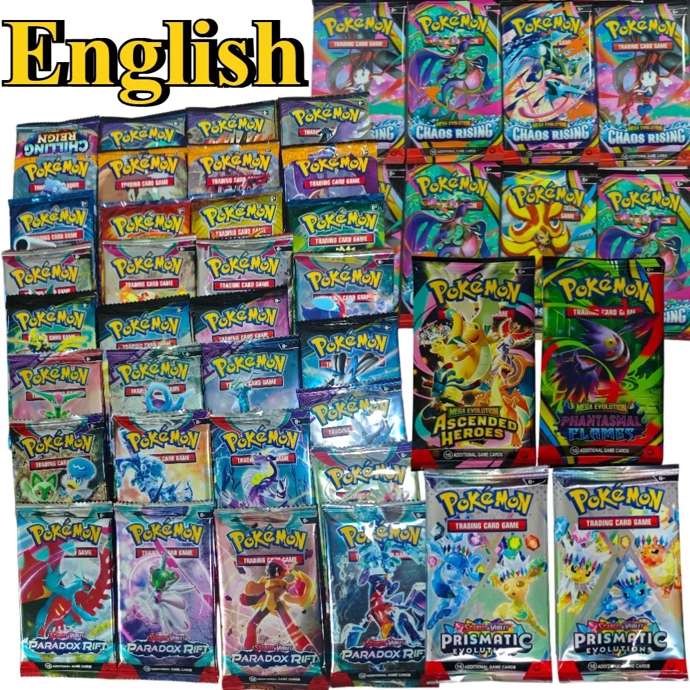 100PCS 영어 포켓몬 TCG 메가 에볼루션 어센디드 히어로즈 부스터 팩 밀봉된 트레이딩 카드 게임 수집용 선물