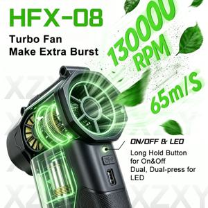 브러시리스 모터 휴대용 터보 팬, 4단계 속도 조절 및 LED 디스플레이, 가정 청소용, 물방울 제거, 눈 제거용