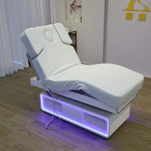 LED 조명 베이스가 있는 전동 마사지 침대, 3개 모터로 조절 가능한 스파 살롱 뷰티 타투 속눈썹 시술용 리클라이닝 페이셜 베드