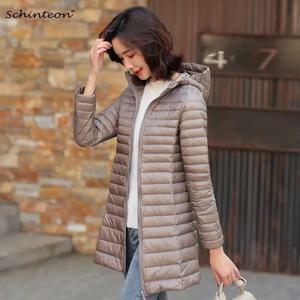 Schinteon 초경량 화이트 덕 다운 재킷, 후드 슬림 따뜻한 코트, 캐주얼 용수철 가을 아우터, 신상