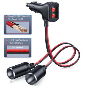 12V 24V 1 ~ 2 자동차 시가 라이터 16AWG 1 ~ 2 자동차 시가 라이터 분배기 어댑터 전원 충전기 (10A 퓨즈 포함)