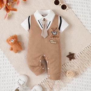 새로운 신사 Romper 넥타이 반팔 아기 Onesie 여름 데일리웨어 점프 슈트 유아 소년을위한 생일 의류 1-18 개월