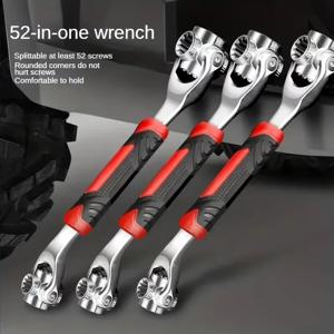 52-in-1 범용 렌치 세트 8-19mm 미끄럼 방지 그립 회전 헤드 스패너, 내마모성, 다기능 래칫 렌치
