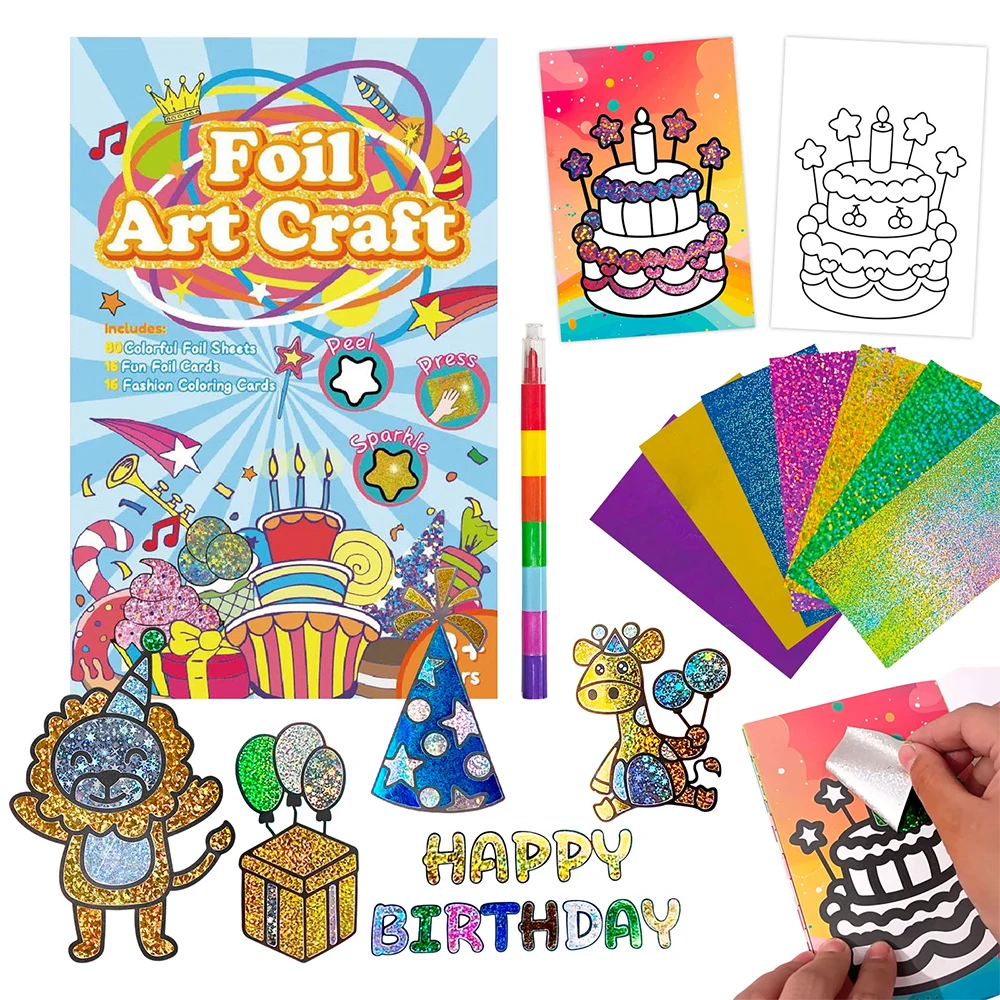 2 in 1 재미있는 호일 아트 페인팅 동물 생일 케이크 DIY 공예 활동 선물 파티 기념품 재미있는 미술 용품 창의적인 생일 선물 T