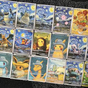 18개/세트 PTCG 2023 SVP EN 반 고흐 피츄 그레이 펠트 모자 미우트우 자가 제작 싱글 카드 클래식 게임 애니메이션 카드 선물