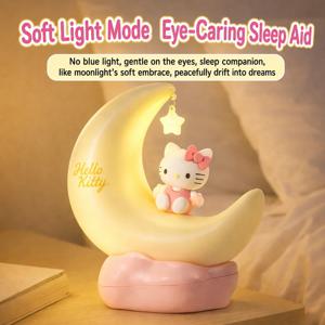 MINISO x Sanrio 헬로 키티 LED 별이 빛나는 밤 조명 충전식 디밍 가능 3가지 모드 휴대용 침대 옆 램프 카와이 생일 선물