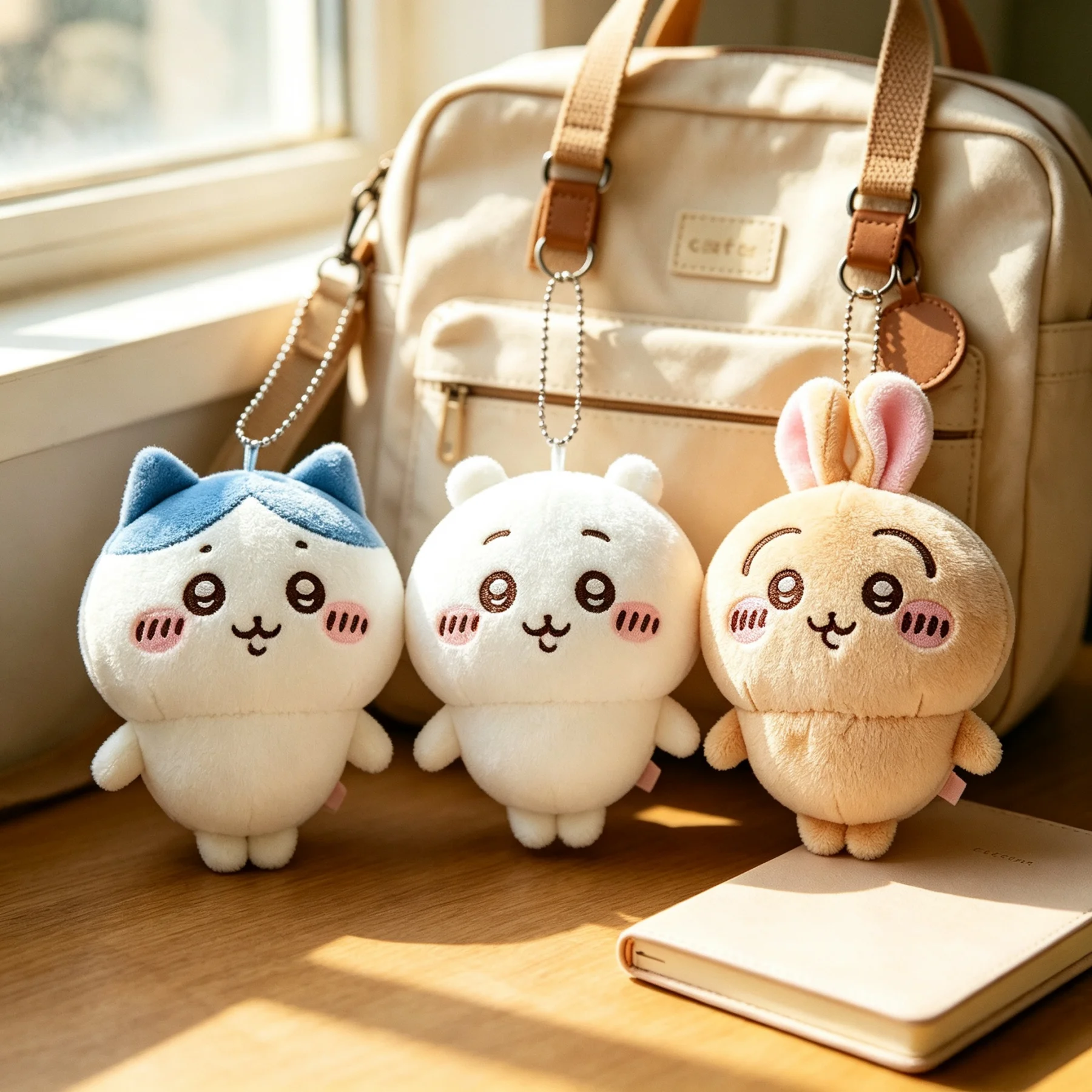 3개 세트 치이카와 만화 우사기 하치와레 우사치 부드러운 귀여운 봉제인형 열쇠고리 펜던트 장난감 - 파자마 테마 선물 재고 있음