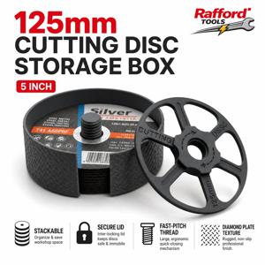 라포드 125mm 커팅 디스크 보관함, 5인치 앵글 그라인더 디스크 홀더 정리함, 작업장 도구용 적층형 보호 케이스