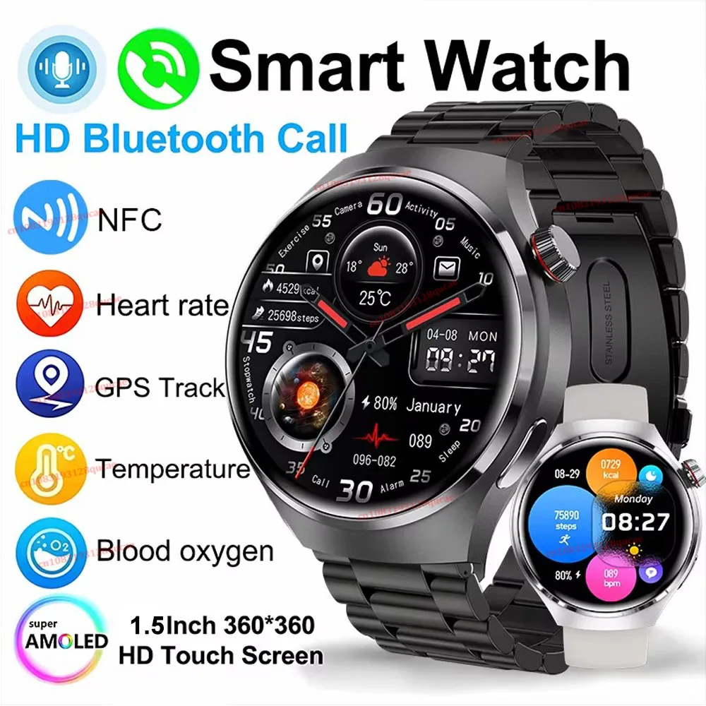 2026년 신형 스마트워치 남성용 AMOLED HD 화면 GPS 모션 트래지토리 심박수 블루투스 통화 스마트워치 방수 안드로이드 iOS Ht30