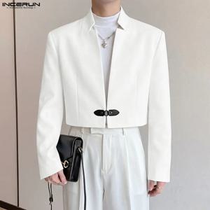 INCERUN 남성용 블레이저 긴 소매 솔리드 컬러 원 버튼 남성 정장 streetwear 2026 봄 가을 패션 캐주얼 블레이저 남성용