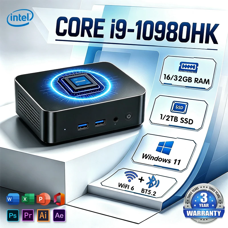 신형 미니 PC 인텔 I9-10980HK/N150 휴대용 게이밍 컴퓨터 윈도우 11 프로 32GB DDR4 1/2TB SSD 게이밍 WiFi 6 오피스 미니 데스크탑