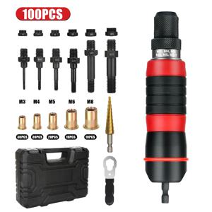 핫 전기 리벳 건 드릴 어댑터 등급 DIY 플러그인 너트, 빠른 리벳팅 도구 키트, 리벳 너트가 있는 견고한 운반 케이스, M3 ~ M10