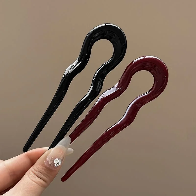 U자형 헤어 포크 패션 토터스쉘 아세테이트 아크릴 헤어핀 기하학적 디자인 헤어 액세서리 여성 소녀용
