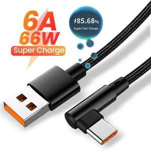0.25M/1M/1.5M/2M/3M 66W 6A 싱글 엘보우 고속 충전 USB to 타입 C 데이터 케이블 퀵 차지 충전 코드 고속 충전 데이터 케이블