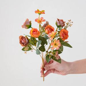 1 꽃다발 오렌지 장미 인공 꽃 모란 가을 실크 가짜 꽃 DIY 거실 홈 가든 웨딩 장식