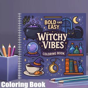 성인용 컬러링북, 생일 선물, 개학 용품, 성인용 귀여운 그림책을 위한 Easy Witchy Vibes 컬러링북