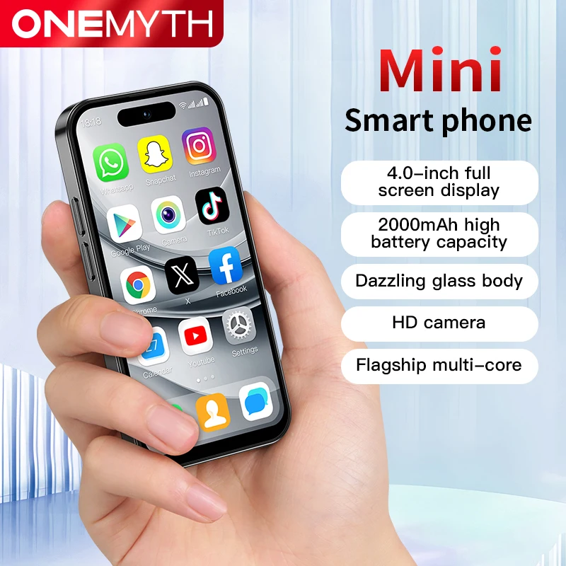ONEMYTH M17 Pro 미니 스마트폰, 쿼드 코어, 2000mAh 배터리, LTE 4G, 듀얼 SIM, Type-C, 안드로이드 12.0, 얼굴 인식 잠금 해제 기능