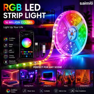 스마트 USB RGB LED 테이프 조명, 유연한 리본형, 앱 제어, 음악 동기화, 디밍 가능 스트립, TV 배경, 게임룸 장식 조명