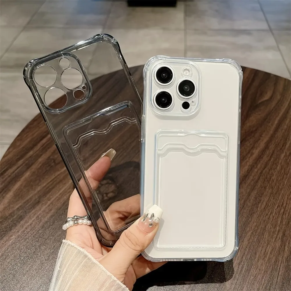 아이폰 17 16 15 14 13 12 11 Pro Xs Max XR Air 8 7 Plus Mini 17e 16e X 용 투명 실리콘 카드 수납 폰 케이스, 낙하 방지 커버