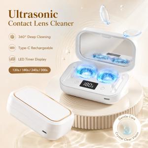 49KHz 초음파 세척 LED 디스플레이 USB Type-C 충전 360도 회전 기능을 갖춘 휴대용 콘택트렌즈 클리너 °   딥 워시 박스