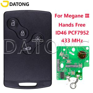 Datong World 자동차 원격 제어 키 Renault Megane3 Fluence Scenic Laguna 3 Koleos Clio PCF7952 교체 핸즈프리 카드