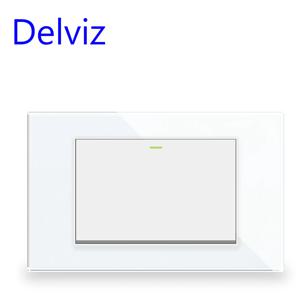 Delviz 16A 벽 조명 스위치, 120mm*72mm 흰색/검정색 강화 크리스탈 유리 패널, AC 110V~250V, 1 갱 2 방향 푸시 버튼 스위치