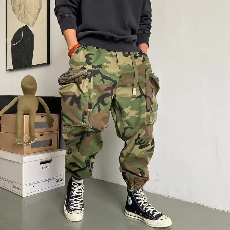 남성용 하렘 바지, 전술 위장, 대형 포켓, 다기능, 느슨한 야외, 캐주얼 스포츠, 조깅, 훈련복, 패션