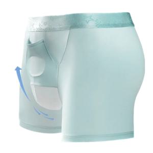 남성 속옷 복서 반바지 옴므 얇은 얼음 실크 팬티 남자 통기성 총알 분리 주머니 속옷 Cueca Calzoncillo