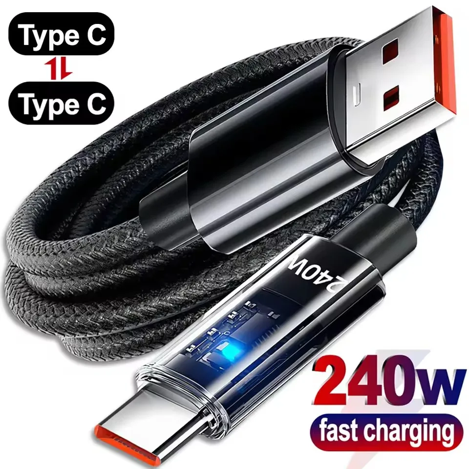 240W 고속 충전 USB 타입 C 데이터 케이블 고속 데이터 전송 와이어 디지털 디스플레이 나일론 타입 C to C 코드 아이폰 삼성용