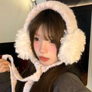 양털 귀마개 여성용 겨울 따뜻한 승마 귀 보호대 귀에 묶는 패드 스타일리시한 한국 패션 스트리트 의상