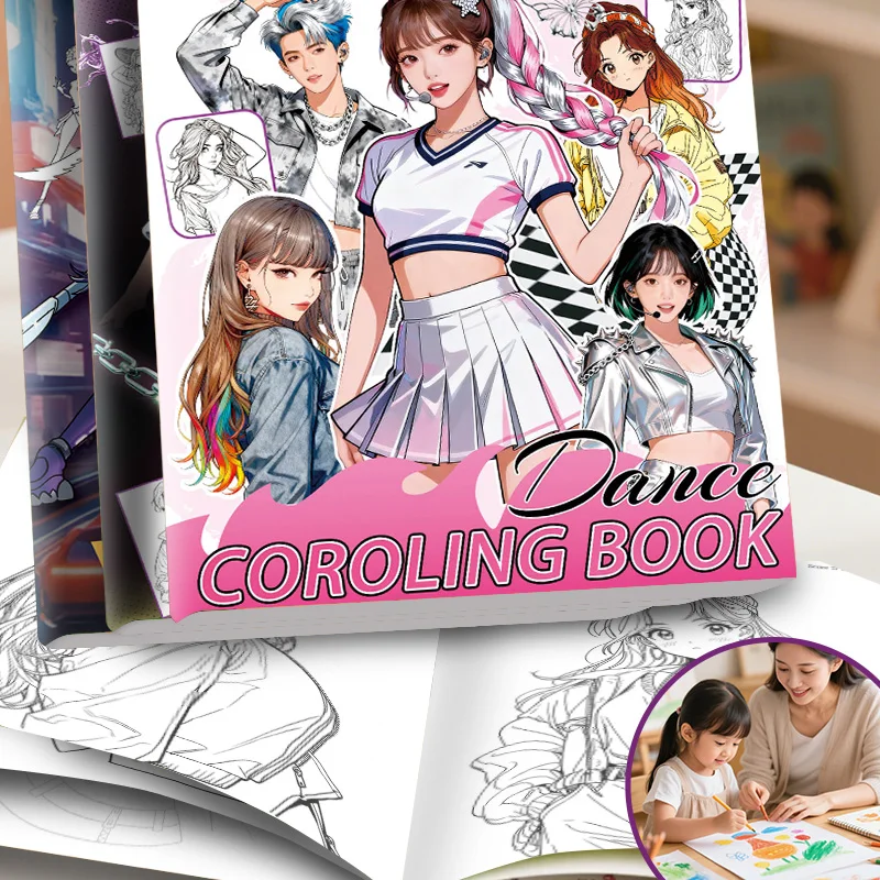 소녀들을 위한 K-Pop 컬러링북 귀여운 아이돌 캐릭터와 패션 의상 |     K-Pop 팬과 청소년을 위한 재미있는 컬러링 활동