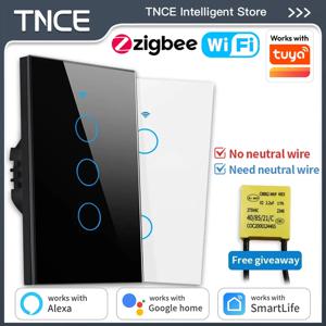 TNCE 투야 미국형 스위치 WIFI 또는 지그비 필요/중성선 필요 없음 1/2/3/4 갱 스마트 터치 컨트롤러 알렉사 구글 홈 음성 제어 지원
