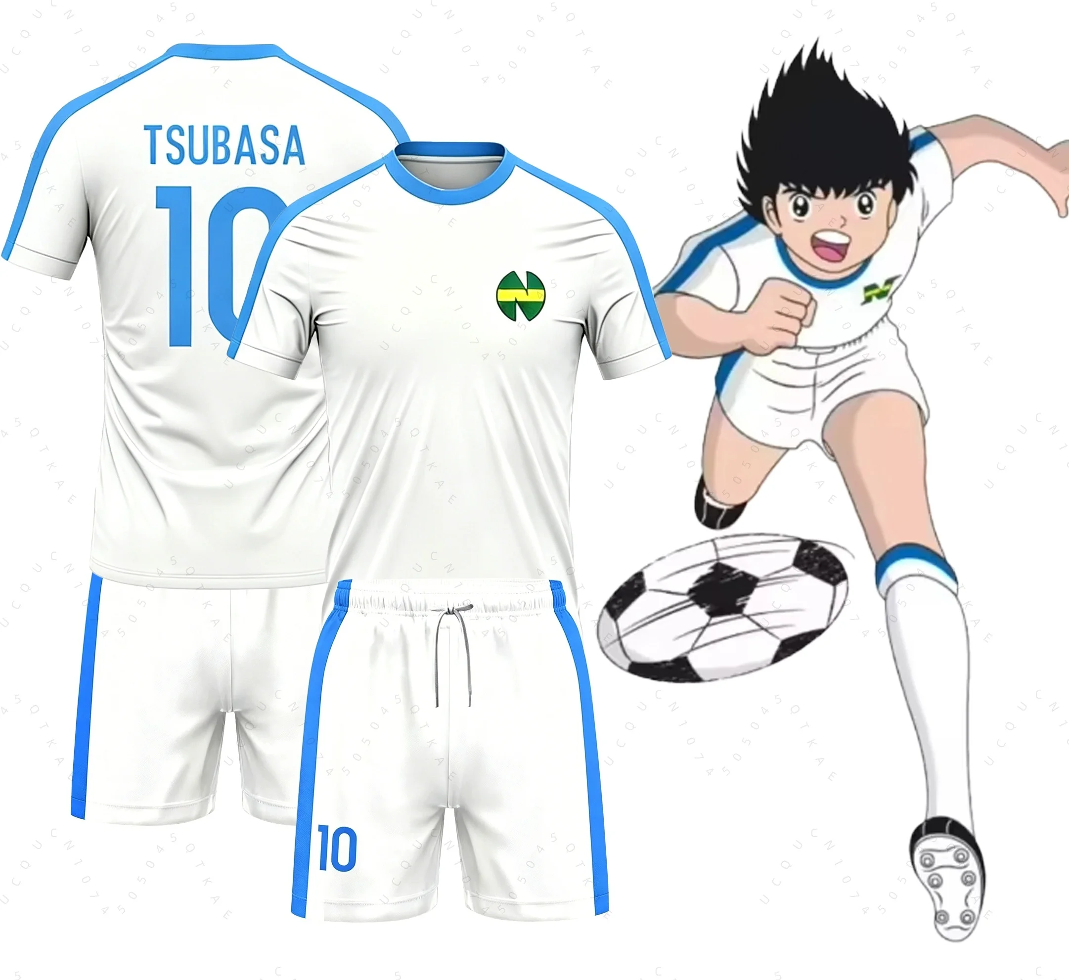 피스 아웃핏 어린이 트랙슈트 캡틴 츠바사 축구 10번 프린트 티셔츠 티셔츠 또는 반바지 선택 가능 어린이 성인 의류